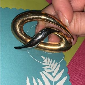 Vintage Signed M. Jent Gold Abstract Brooch / Pin